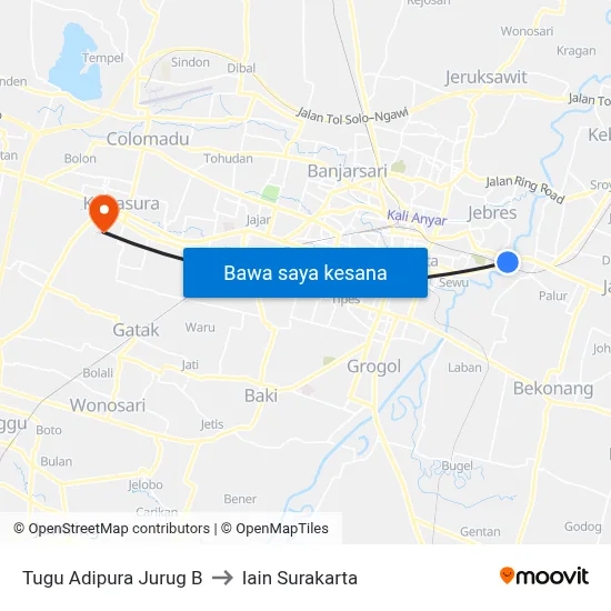 Tugu Adipura Jurug B to Iain Surakarta map
