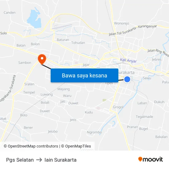 Pgs Selatan to Iain Surakarta map