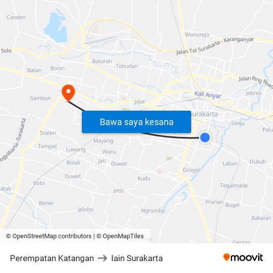 Perempatan Katangan to Iain Surakarta map