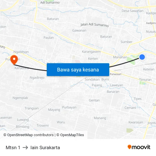 Mtsn 1 to Iain Surakarta map