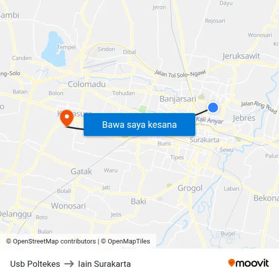 Usb Poltekes to Iain Surakarta map