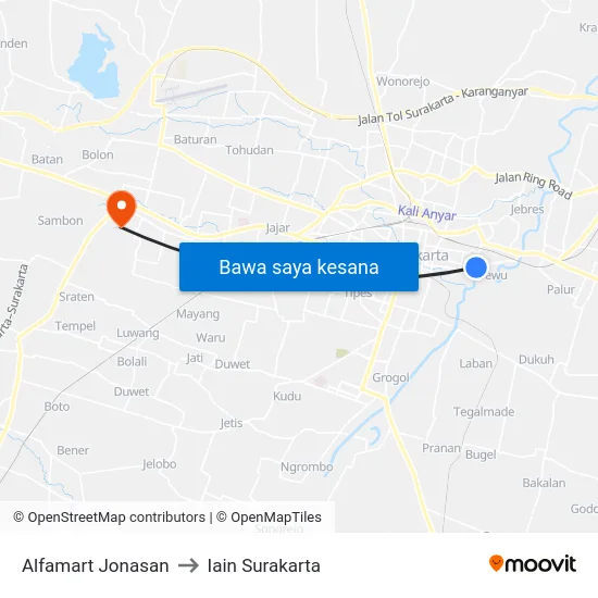 Alfamart Jonasan to Iain Surakarta map
