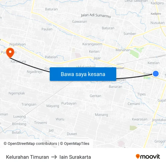 Kelurahan Timuran to Iain Surakarta map
