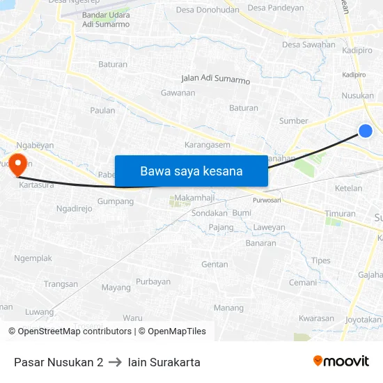 Pasar Nusukan 2 to Iain Surakarta map