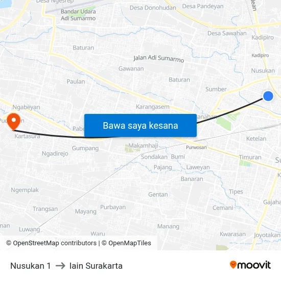 Nusukan 1 to Iain Surakarta map