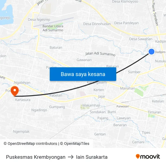 Puskesmas Krembyongan to Iain Surakarta map