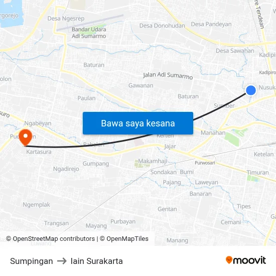 Sumpingan to Iain Surakarta map