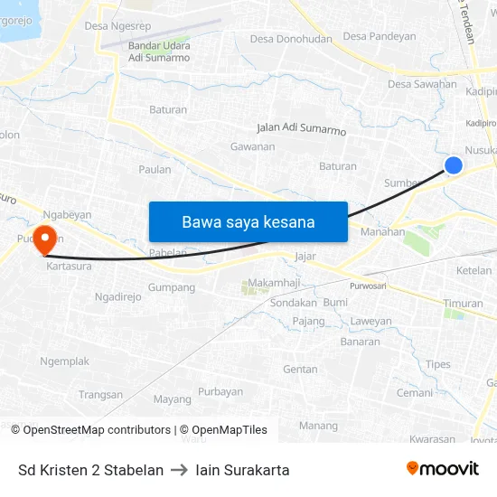 Sd Kristen 2 Stabelan to Iain Surakarta map
