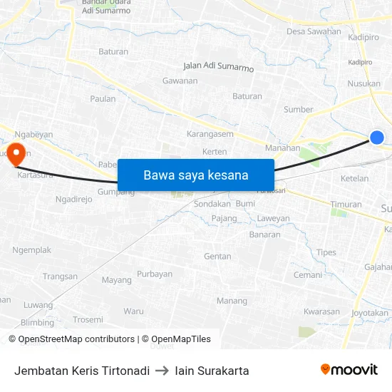 Jembatan Keris Tirtonadi to Iain Surakarta map