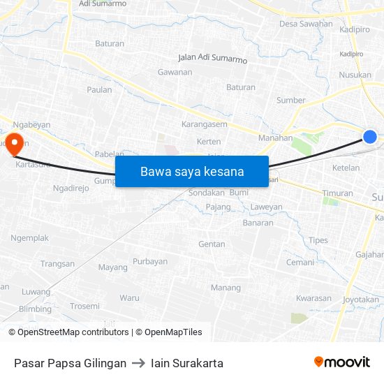 Pasar Papsa Gilingan to Iain Surakarta map