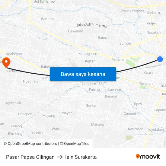 Pasar Papsa Gilingan to Iain Surakarta map