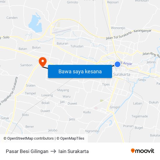 Pasar Besi Gilingan to Iain Surakarta map