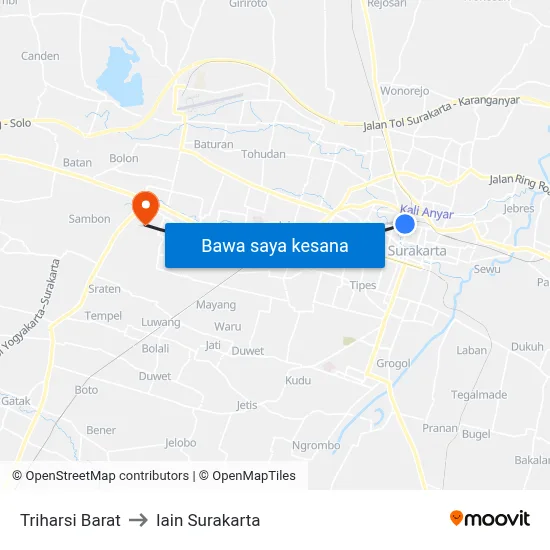 Triharsi Barat to Iain Surakarta map