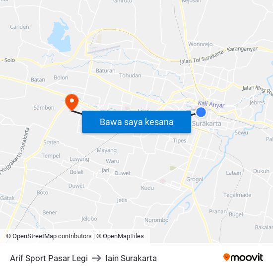 Arif Sport Pasar Legi to Iain Surakarta map