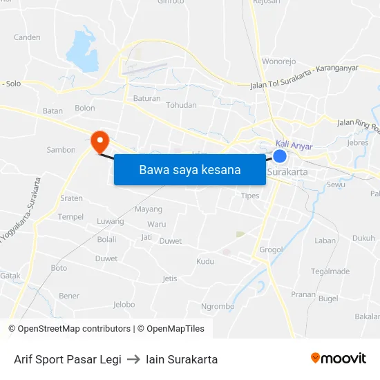 Arif Sport Pasar Legi to Iain Surakarta map