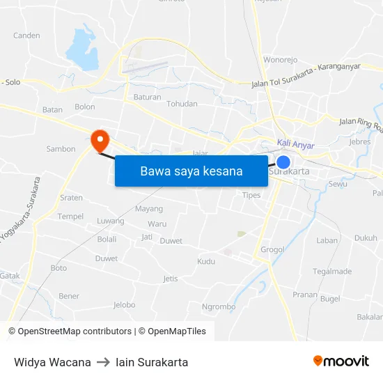 Widya Wacana to Iain Surakarta map