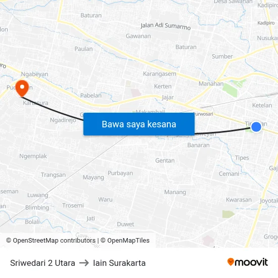 Sriwedari 2 Utara to Iain Surakarta map