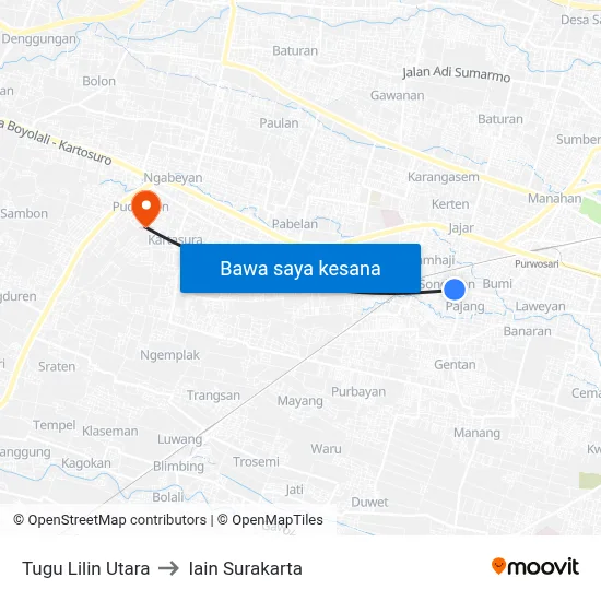 Tugu Lilin Utara to Iain Surakarta map