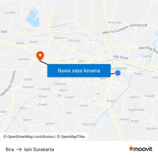 Bca to Iain Surakarta map
