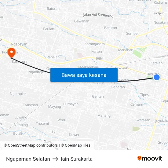 Ngapeman Selatan to Iain Surakarta map