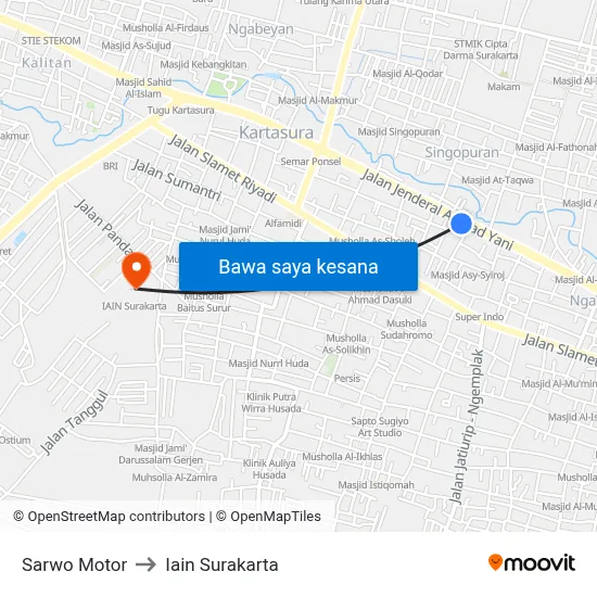 Sarwo Motor to Iain Surakarta map