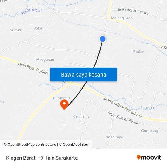 Klegen Barat to Iain Surakarta map