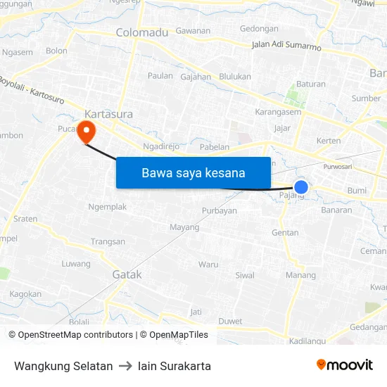 Wangkung Selatan to Iain Surakarta map