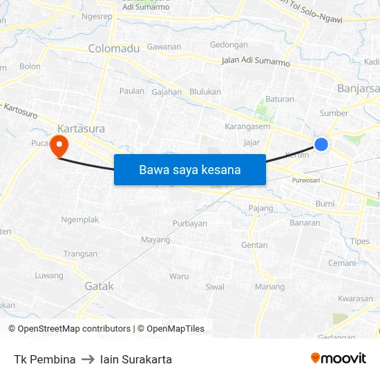 Tk Pembina to Iain Surakarta map