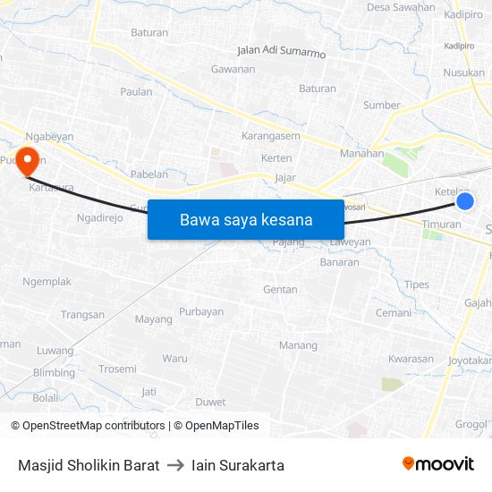 Masjid Sholikin Barat to Iain Surakarta map