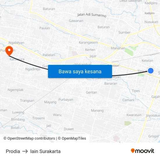 Prodia to Iain Surakarta map