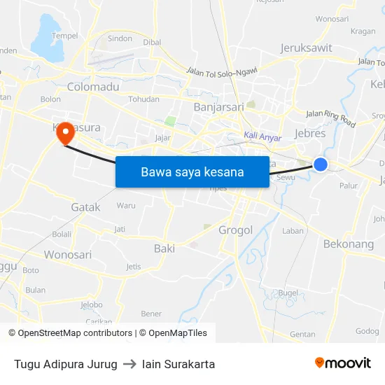 Tugu Adipura Jurug to Iain Surakarta map