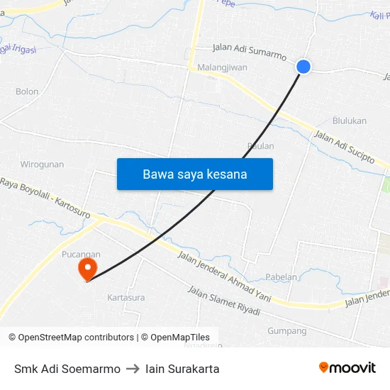 Smk Adi Soemarmo to Iain Surakarta map