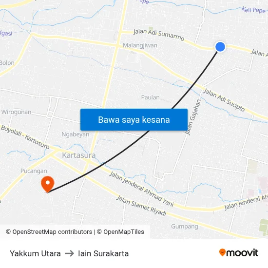 Yakkum Utara to Iain Surakarta map