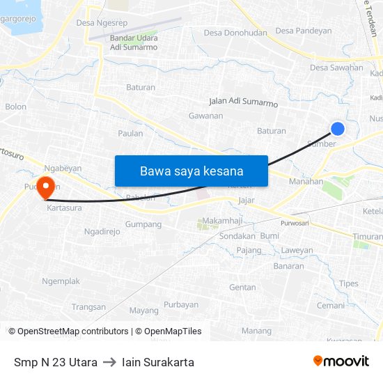 Smp N 23 Utara to Iain Surakarta map