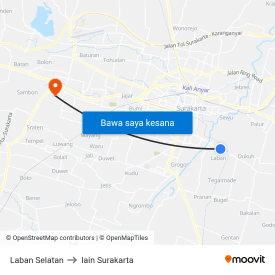 Laban Selatan to Iain Surakarta map