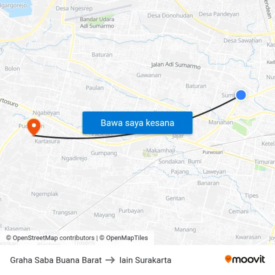 Graha Saba Buana Barat to Iain Surakarta map