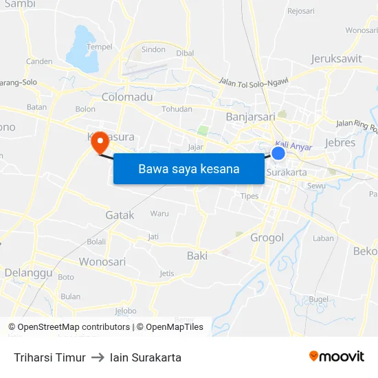 Triharsi Timur to Iain Surakarta map