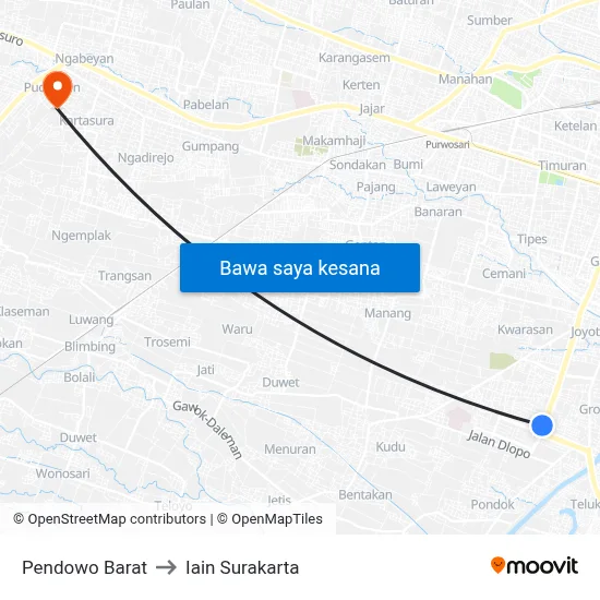 Pendowo Barat to Iain Surakarta map