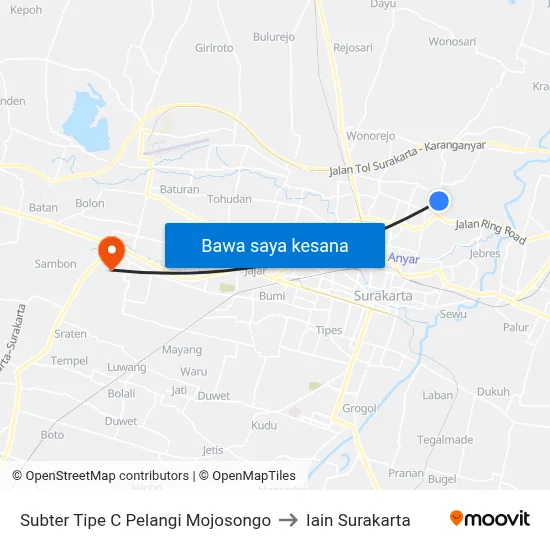 Subter Tipe C Pelangi Mojosongo to Iain Surakarta map