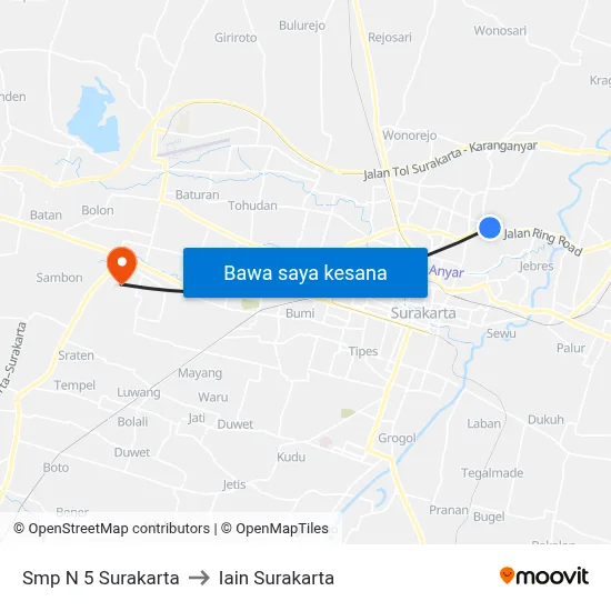 Smp N 5 Surakarta to Iain Surakarta map