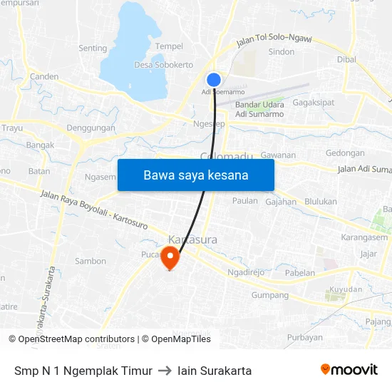 Smp N 1 Ngemplak Timur to Iain Surakarta map