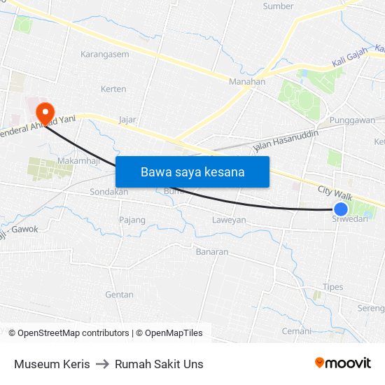 Museum Keris to Rumah Sakit Uns map