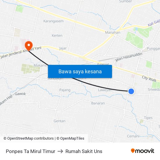 Ponpes Ta Mirul Timur to Rumah Sakit Uns map