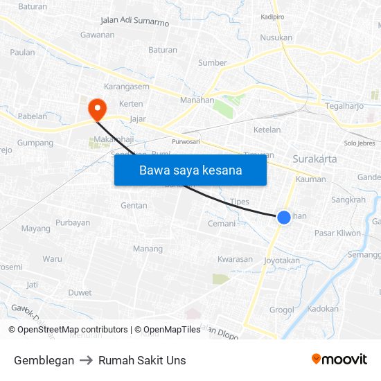 Gemblegan to Rumah Sakit Uns map