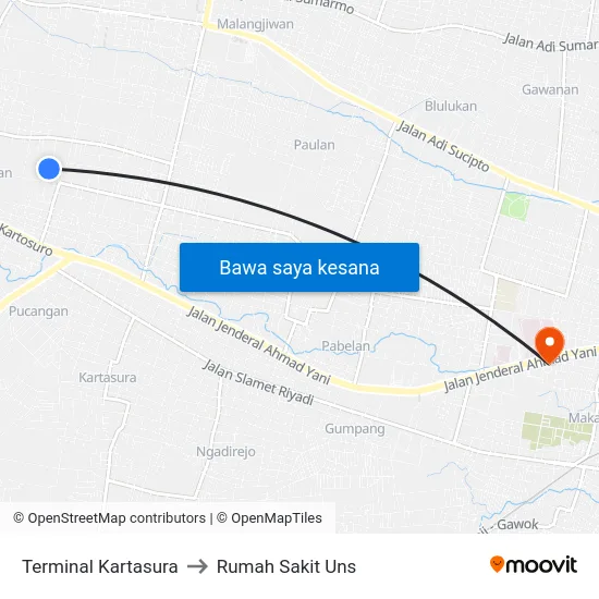 Terminal Kartasura to Rumah Sakit Uns map