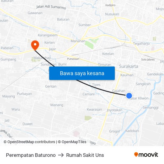 Perempatan Baturono to Rumah Sakit Uns map