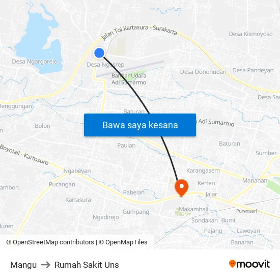 Mangu to Rumah Sakit Uns map