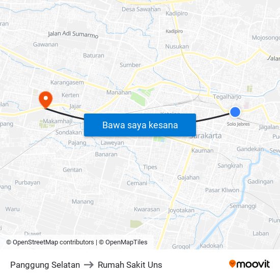 Panggung Selatan to Rumah Sakit Uns map