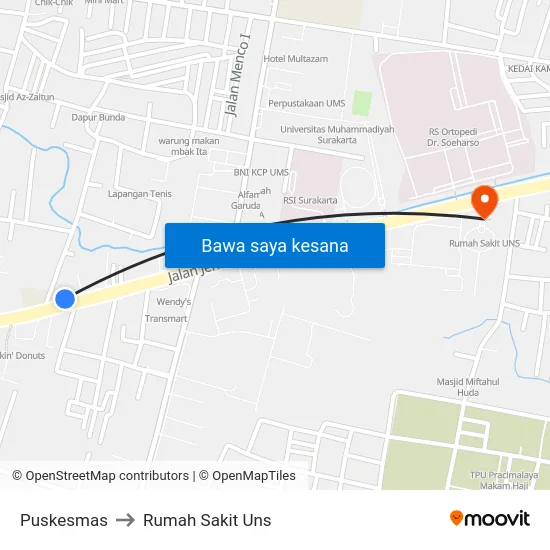 Puskesmas to Rumah Sakit Uns map