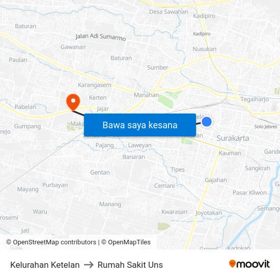Kelurahan Ketelan to Rumah Sakit Uns map